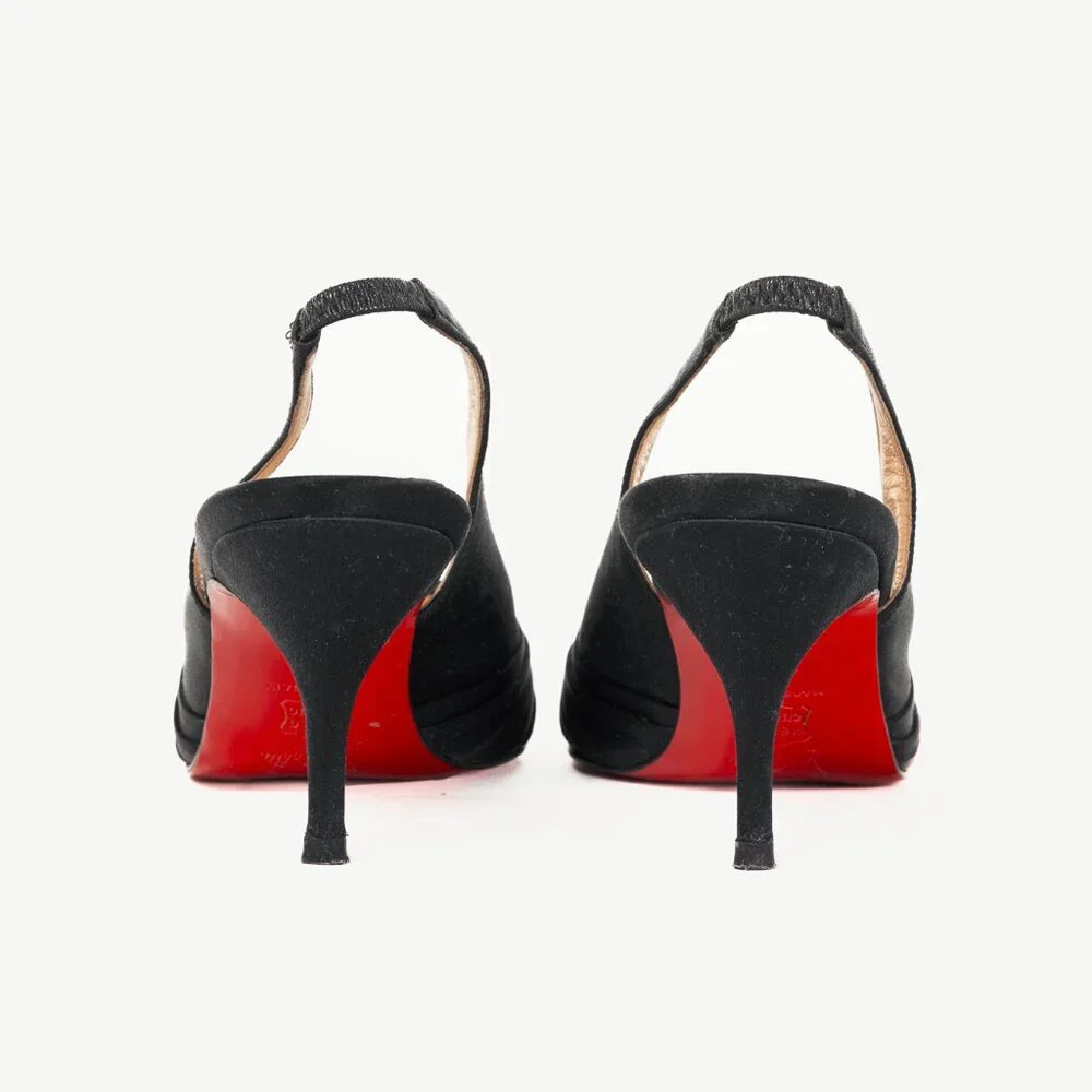 Christian Louboutin Francaise Sling Black Satin Knotted Heels - Picture 3 of 9